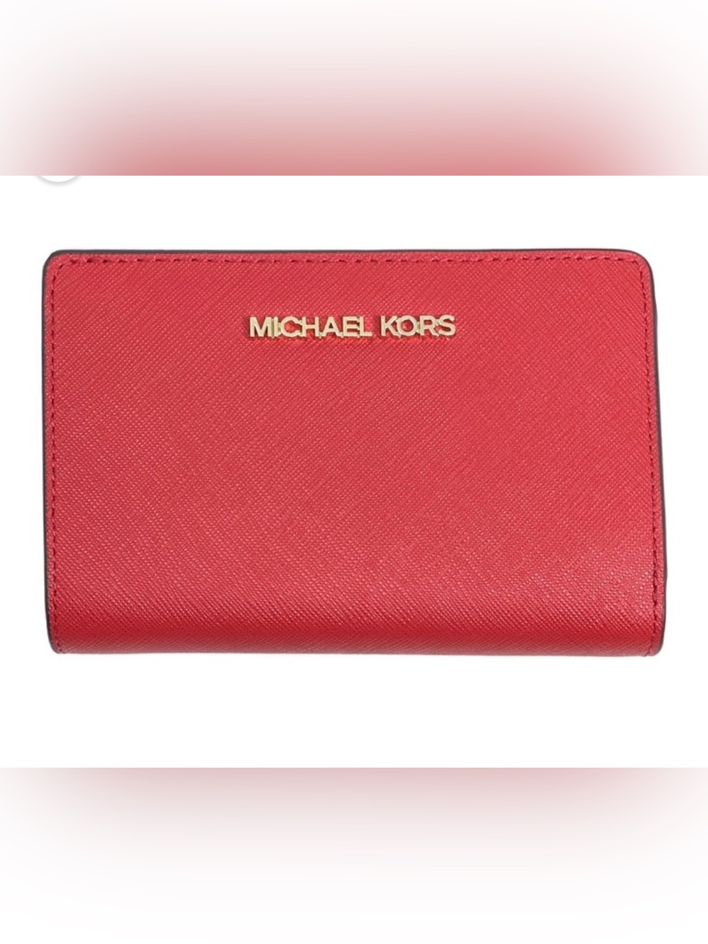 MICHAEL KORS NWT Jet Set Travel
Medium Bifold Saffiano Leather Snap Wallet Red